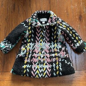 American Widgeon Wool Car Coat Black Pink Multicolor Fleece Lined Toddler Size 4